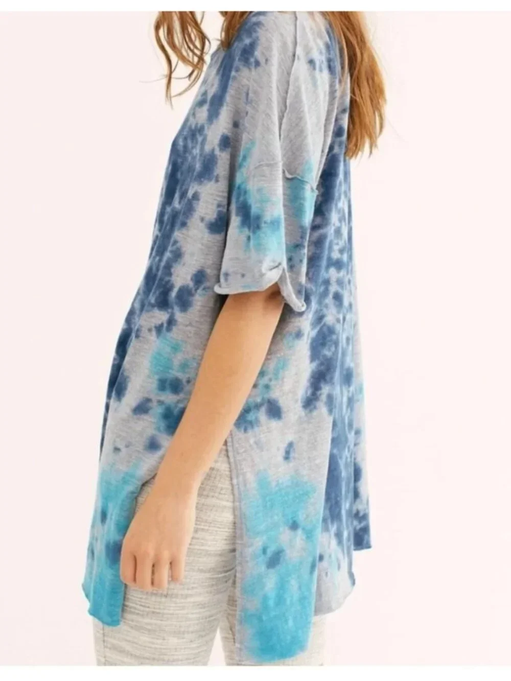 We The Free People Oversized Blue Tie-Dye Short Sleeve Tee Shirt sz M